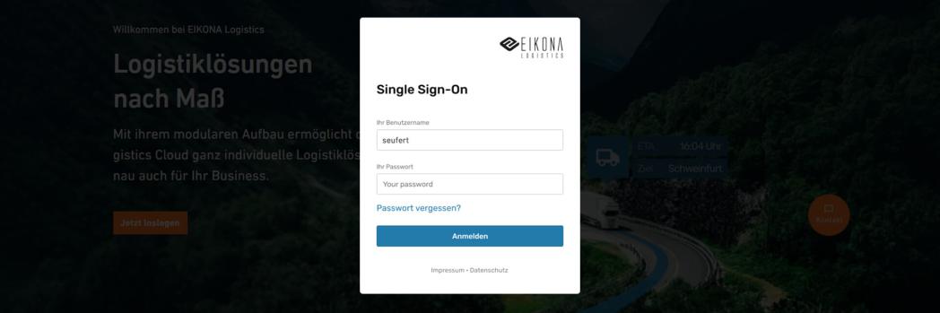 Screenshot einer Website an welcher sich der Benutzr übr Single Sign-On anmeldet