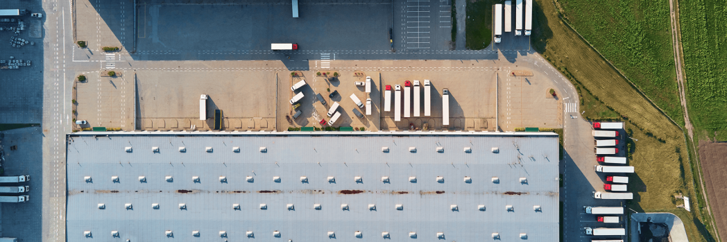 A bird's eye view of the yard of a logistics company.