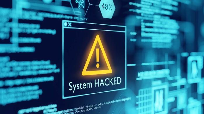 Warning about a hacked system on monitor of a logistics company