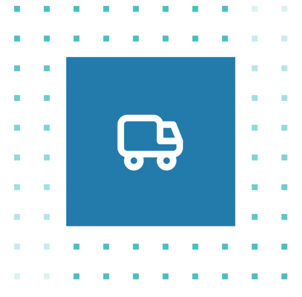 A light blue square with a white truck icon in the centre.