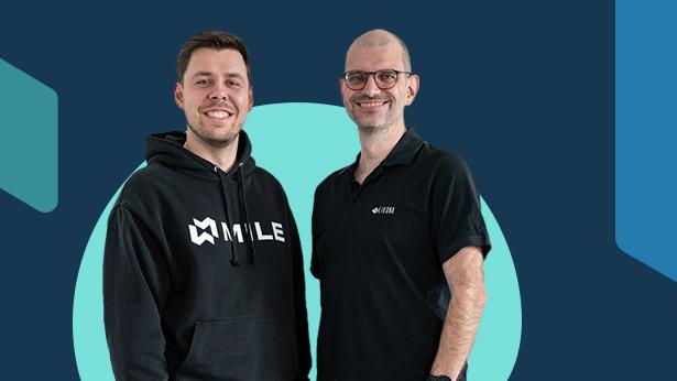 A blue background with Steffen Hauptmann and Steffen Seufert in the foreground.