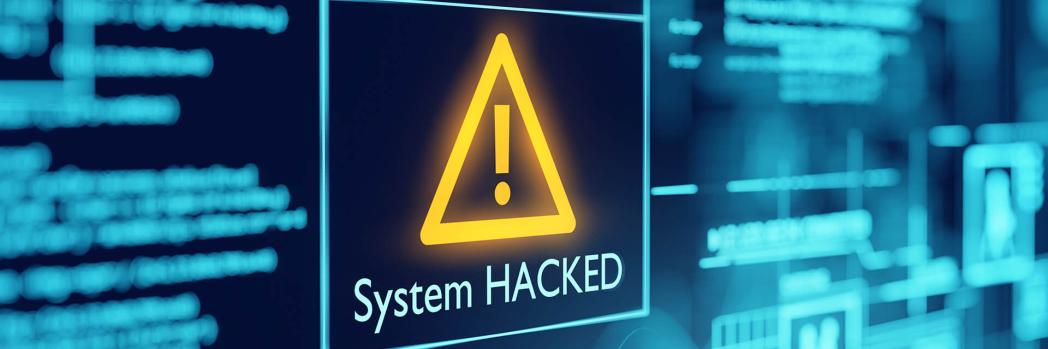 Warning about a hacked system on monitor of a logistics company