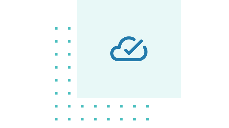 IT outsourcing increases efficiency in logistics. Dark blue cloud icon on a light blue square.