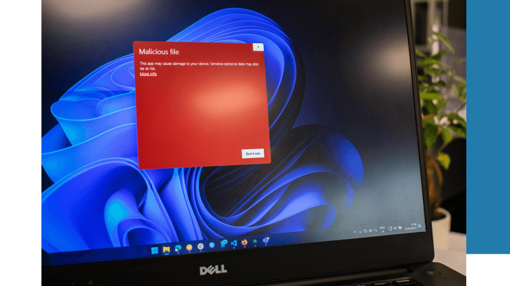 An IT security concept protects companies in the logistics sector against threats. Screen of a laptop on which risks were found by security scan, which is to stand for a required IT security concept.