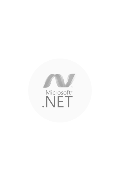 Ein dunkelgraues Logo MICROSOFT.NET auf hellgrauem Kreis.