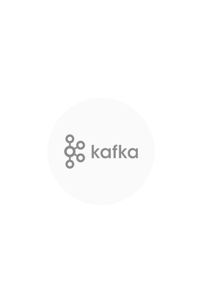 Ein dunkelgraues Logo kafka auf hellgrauem Kreis.