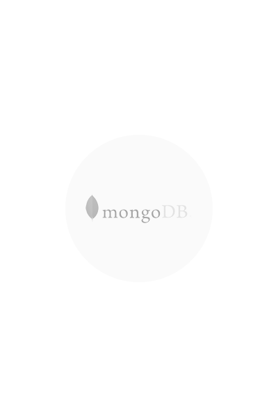 Ein dunkelgraues Logo mongoDB auf hellgrauem Kreis.