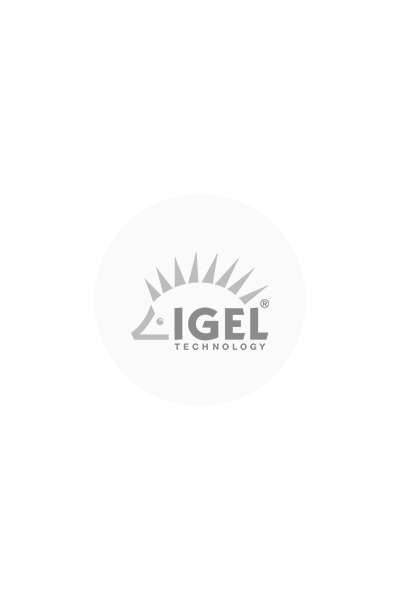 Ein dunkelgraues Logo IGEL Technology auf hellgrauem Kreis.