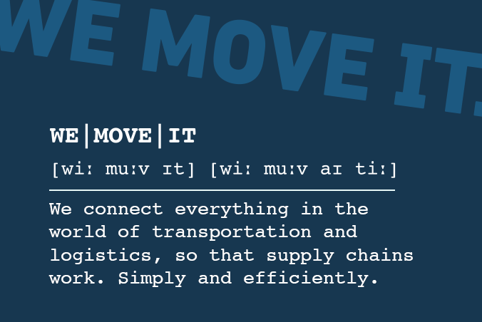 Slogan ‘We Move It’ in large letters and a brief description of our logistics services.