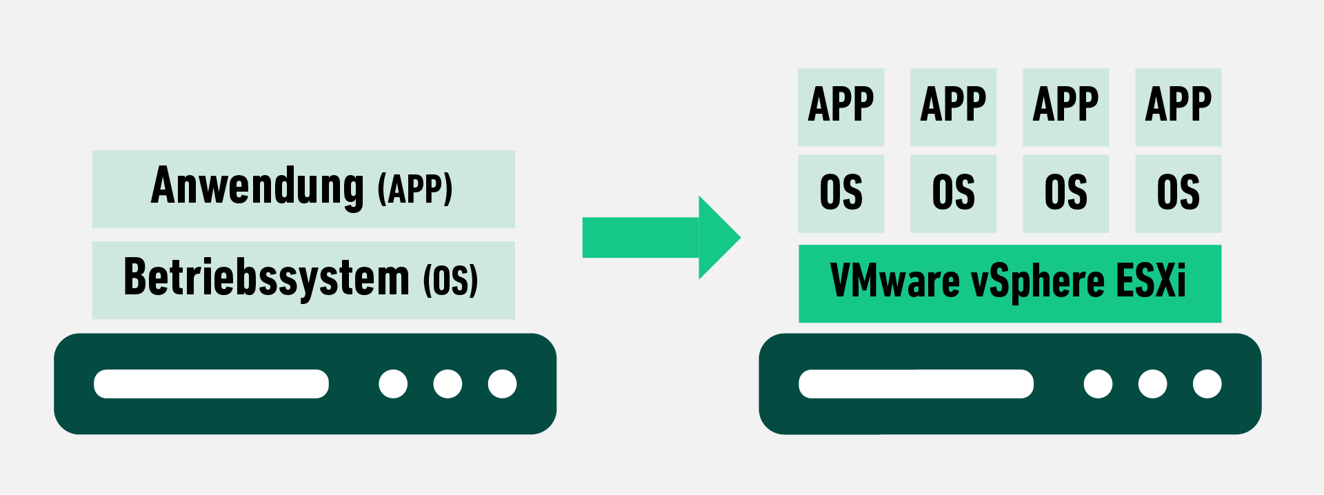 Auf dem Bild ist eine grüne Infographik über die Virtualisierungs-Plattform vSphere sichtbar.